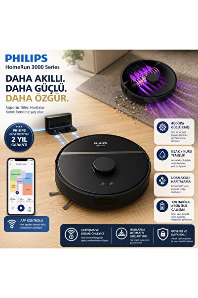 Philips Lazer Navigasyonlu 4000 Pa Yüksek Emiş Güçlü Akıllı Robot Süpürge, Ço...
