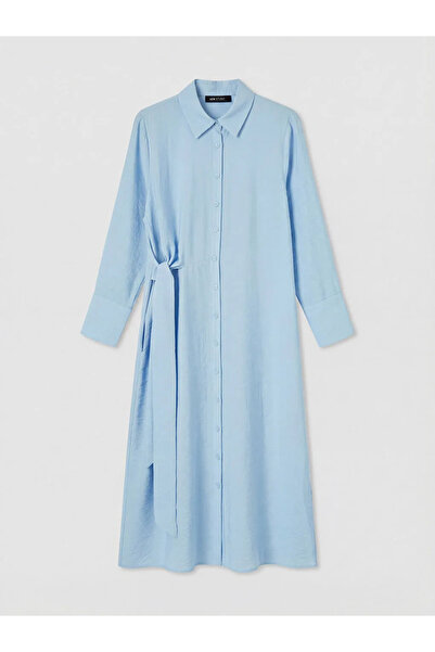 LC Waikiki Μπλε φόρεμα-πουκάμισο με δέσιμο στη μέση