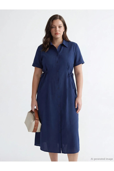 LC Waikiki Φόρεμα πουκάμισο με κορδόνι στη μέση σε μπλε ναυτικό χρώμα