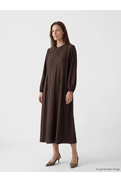 LC Waikiki Καφέ φόρεμα με βολάν και γιακά σε γραμμή Α