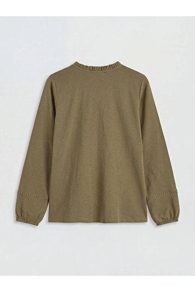 LC Waikiki Χακί μπλούζα με κέντημα στον λαιμό