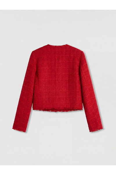 LC Waikiki Κόκκινο γυναικείο μπουφάν τουίντ με λεπτομέρεια φούντας στον λαιμό