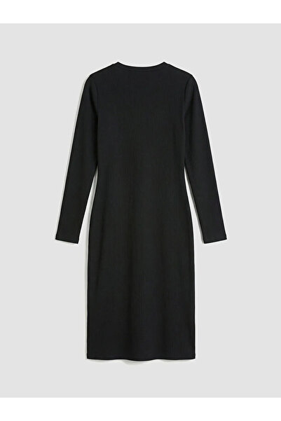 LC Waikiki Μαύρο φόρεμα με ριμπ λαιμόκοψη