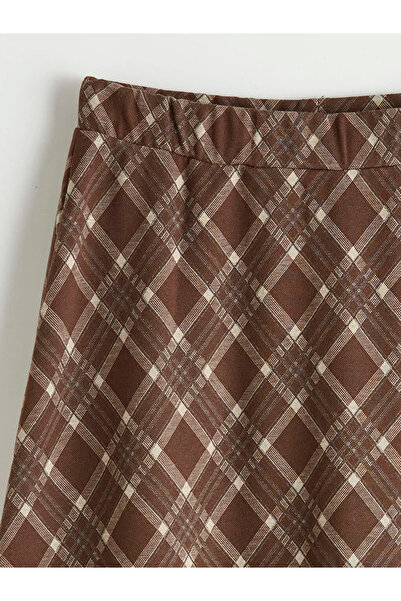 LC Waikiki Καφέ καρό φούστα με ελαστική μέση