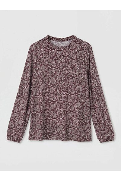 LC Waikiki Μπλούζα με βολάν σε χρώμα δαμασκηνί και όρθιο γιακά με σχέδιο