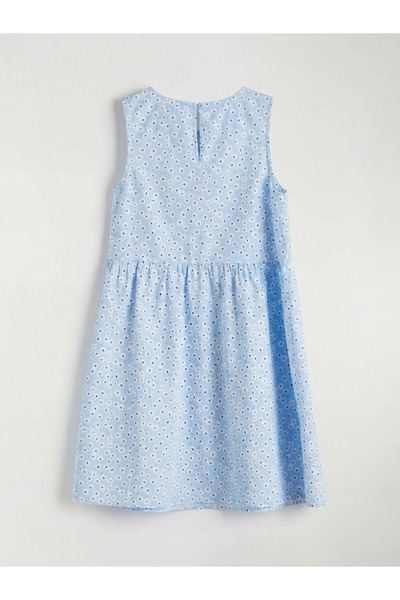 LC Waikiki Μπλε φόρεμα για κορίτσια με λαιμόκοψη Με φλοράλ μοτίβο