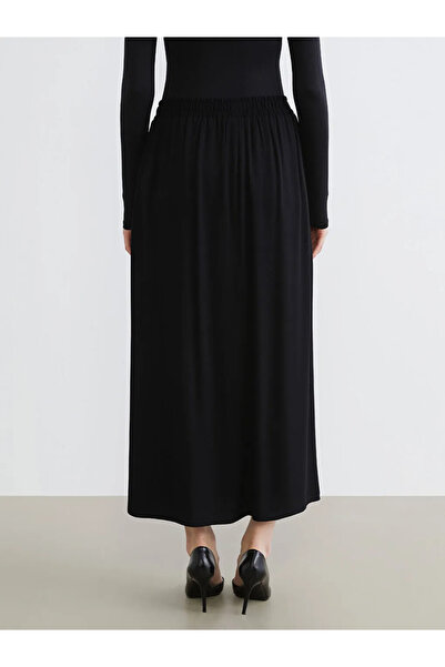 LC Waikiki Μαύρη φούστα Belmando με ελαστική μέση και φαρδιά γραμμή