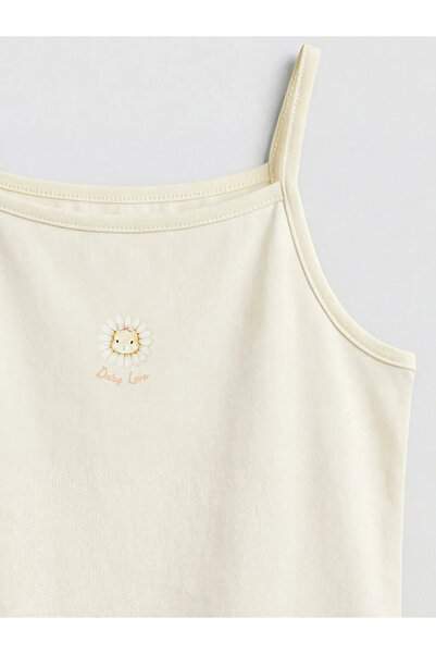 LC Waikiki Μπεζ εμπριμέ μπλουζάκι για κορίτσια με λουράκια από κορδόνια