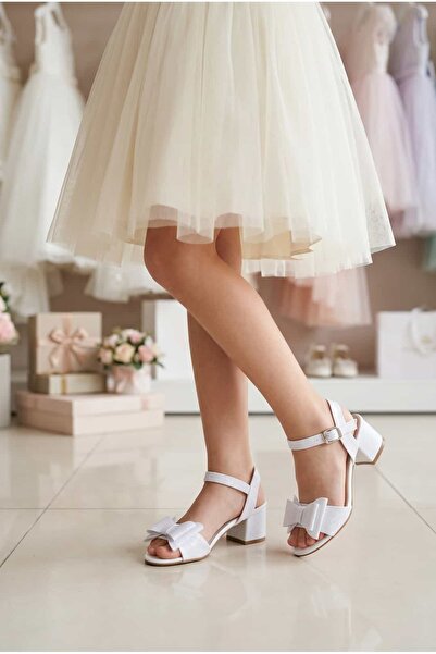 Girls Bowknot Glitter Ankle Banded Evening Dress Heels Shoes