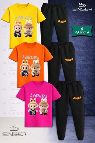 SS SİNSER Children's Labbu 2-Piece Brown 3-Piece T-Shirt Tracksuit Set
