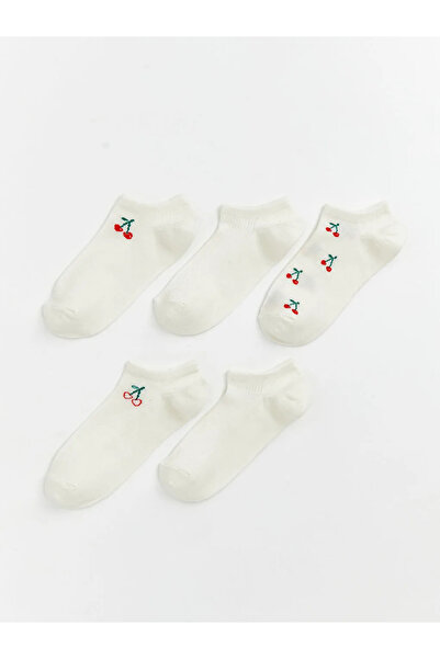 LC Waikiki Γυναικείες κάλτσες μποτάκια με σχέδιο εκρού κεράσι, συσκευασία 5 τ...