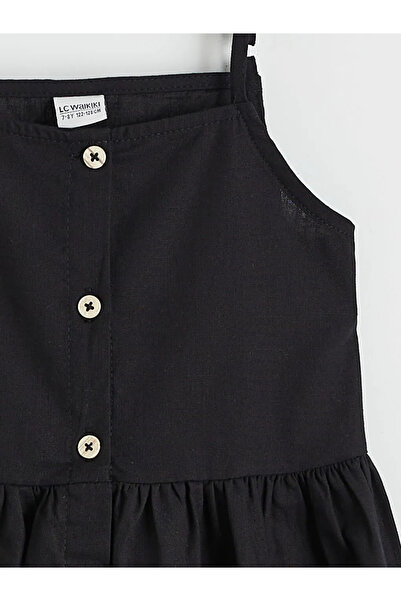 LC Waikiki Μαύρο φόρεμα για κορίτσια με τετράγωνο γιακά και λουράκια