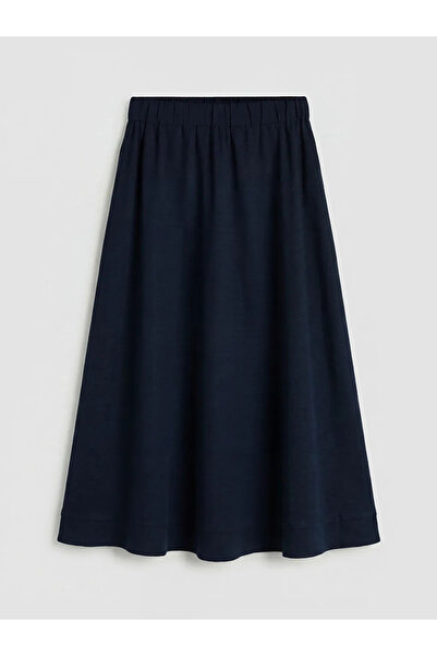 LC Waikiki Μπλε ναυτικό μεικτό λινό φούστα με ελαστική μέση και φαρδιά γραμμή