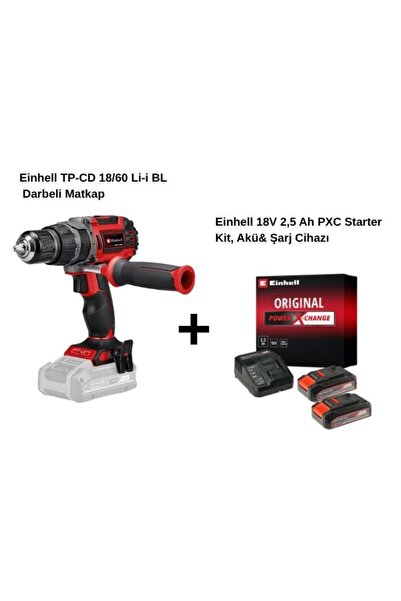 Einhell TP-CD 18/60 Li-i BL Çift Akülü 2.5 Ah Darbeli Matkap