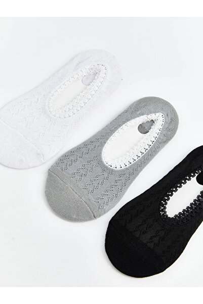 LC Waikiki Λευκές διάτρητες γυναικείες κάλτσες μπαλαρίνας, σετ 3 τεμαχίων