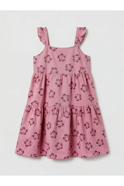 LC Waikiki Ροζ φλοράλ φόρεμα για κορίτσια με τετράγωνο γιακά