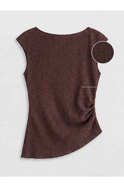 LC Waikiki Μπλούζα μπορντό με λαιμόκοψη καγιάκ και κορδόνι περίσφιξης