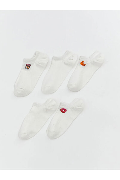 LC Waikiki Γυναικείες κάλτσες sneaker με σχέδιο εκρού 5 τεμαχίων