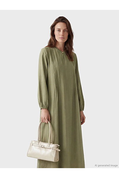 LC Waikiki Πράσινο φόρεμα με βολάν και γιακά σε γραμμή Α