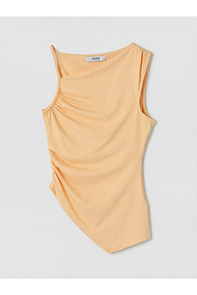 LC Waikiki Πορτοκαλί ασύμμετρη μπλούζα με γιακά και κορδόνι