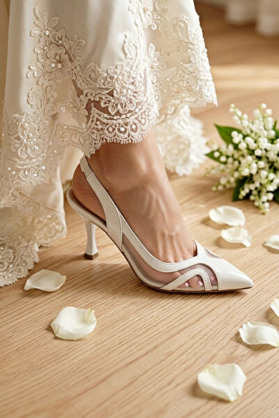 Modavien Γυναικεία νυφικά παπούτσια με διχτυωτή λεπτομέρεια 7 εκ.