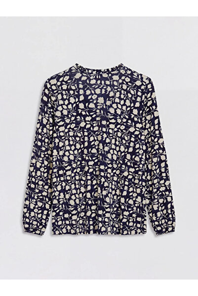 LC Waikiki Μπλε μπλούζα με λουλούδια στο λαιμό Με δέσιμο