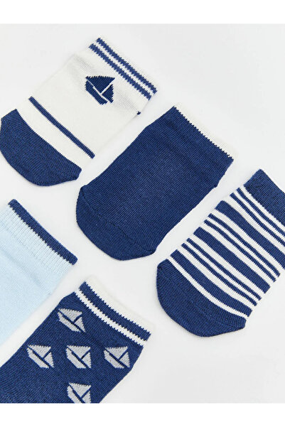 LC Waikiki Blue Patterned Baby Boy Booties Socks, Pack of 5