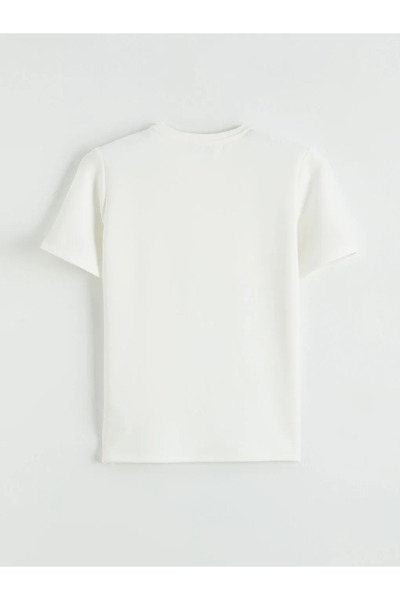 LC Waikiki Λευκή μπλούζα με λαιμόκοψη ποδηλάτου και κέντημα λουλουδιών