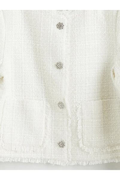 LC Waikiki Λευκό γυναικείο μπουφάν τουίντ με λαιμόκοψη ποδηλάτου