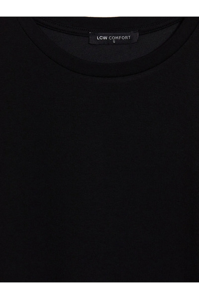 LC Waikiki Μαύρο φόρεμα από τούλι με λαιμόκοψη ποδηλάτου και απαλή υφή