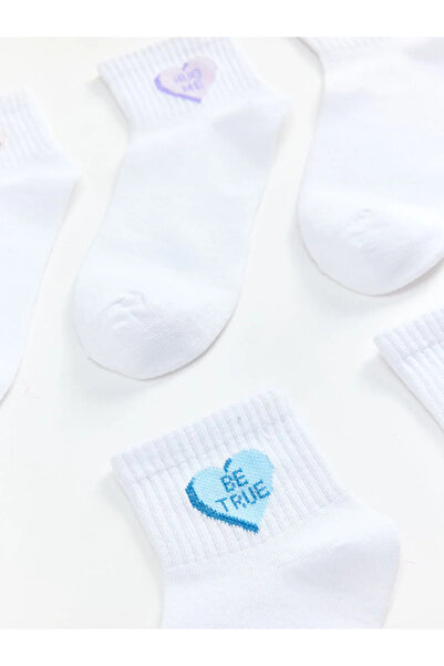 LC Waikiki Γυναικείες κάλτσες με σχέδιο λευκής καρδιάς, συσκευασία 5 τεμαχίων