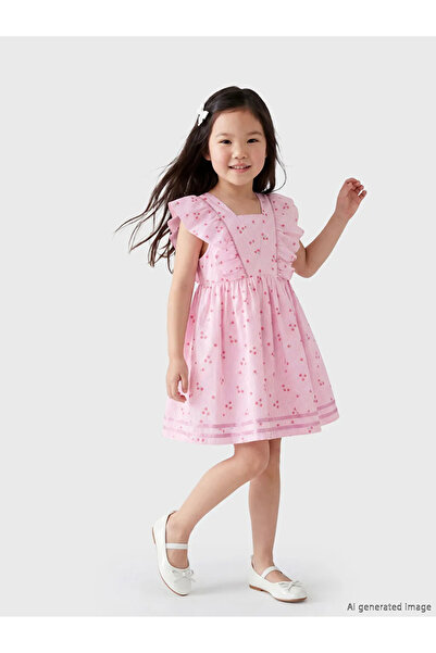 LC Waikiki Ροζ φόρεμα για κορίτσια με τετράγωνο γιακά και βολάν