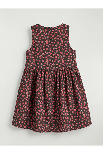 LC Waikiki Μαύρο φλοράλ φόρεμα για κορίτσια με λαιμόκοψη ποδηλάτου