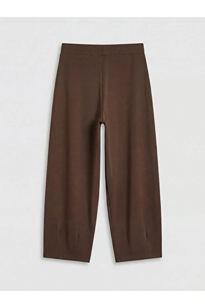 LC Waikiki Καφέ γυναικείο παντελόνι φόρμας με ψηλή μέση και φαρδιά γραμμή