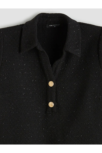 LC Waikiki Μαύρο μίνι φόρεμα με γιακά πουκάμισου από τουίντ