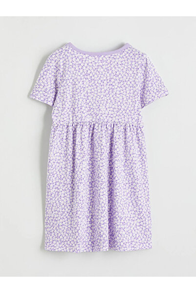 LC Waikiki Λιλά Φόρεμα για Κορίτσια με Λουλούδια και Λαιμόκοψη Ποδηλάτου