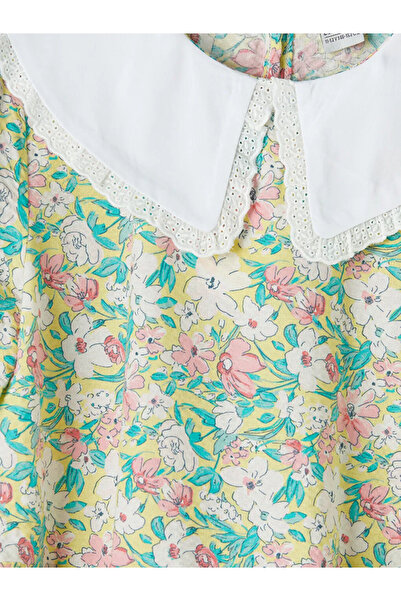 LC Waikiki Κίτρινο φόρεμα για κορίτσια με στρογγυλός γιακάς σχέδια λουλουδιών