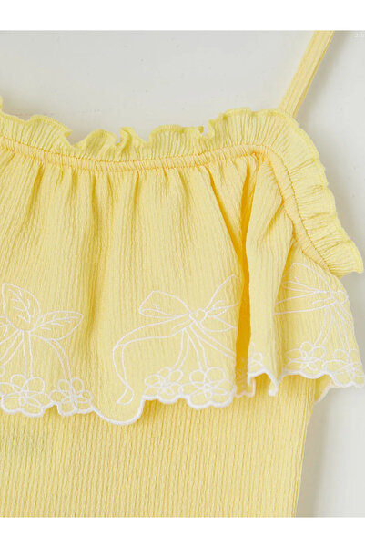 LC Waikiki Κίτρινο φόρεμα για κορίτσια με τετράγωνο γιακά και στρώσεις