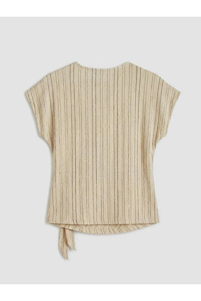 LC Waikiki Εκρού Ριγέ Μπλούζα με Κορδόνι και Απαλή Υφή