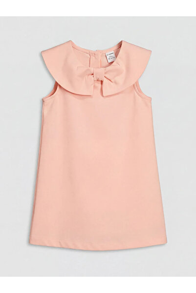 LC Waikiki Ροζ φόρεμα για κορίτσια από γκαμπαρντίνα με λεπτομέρεια γιακά με φ...