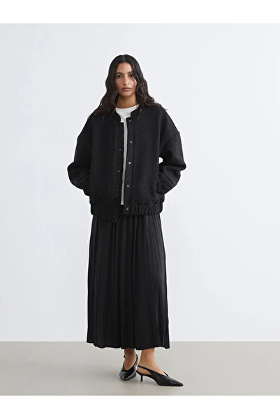 LC Waikiki Μαύρη ελαστική φούστα κρεπ με πιέτες στη μέση