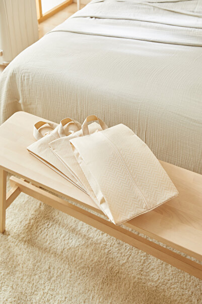 Ocean Home Textile 3 τεμάχια Μπεζ οργανωτής παπουτσιών με σχέδιο ψαροκόκαλο γ...