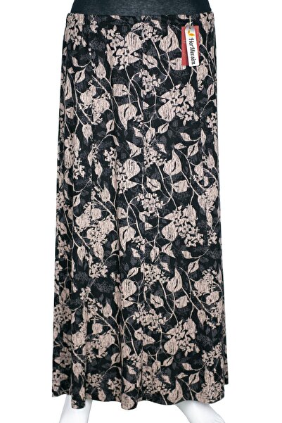 HESNA Women's Ecem Battal Size 8 Piece Elastic Black Skirt D60