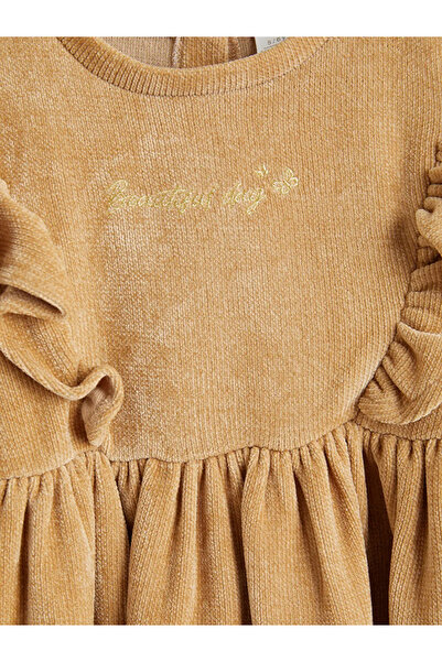 LC Waikiki Καφέ κοριτσίστικο φόρεμα από κοτλέ με βολάν