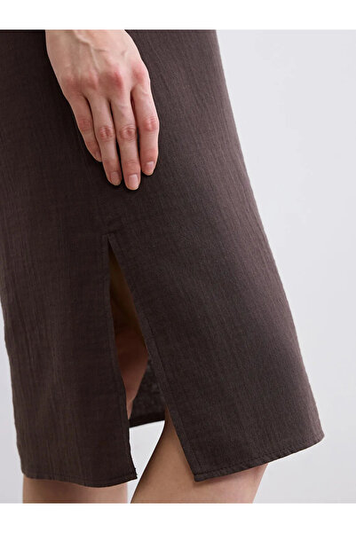 LC Waikiki Καφέ φόρεμα με γιακά πόλο άνοιγμα