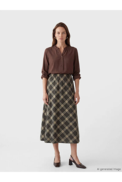 LC Waikiki Μπεζ καρό φούστα με ελαστική μέση