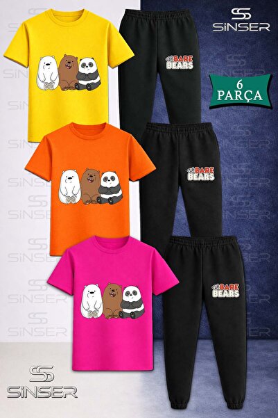 SS SİNSER طقم تي شيرت رياضي للأطفال PANDAS 3LU SIDE BY SIDE 3LU SQUARE IN 3L