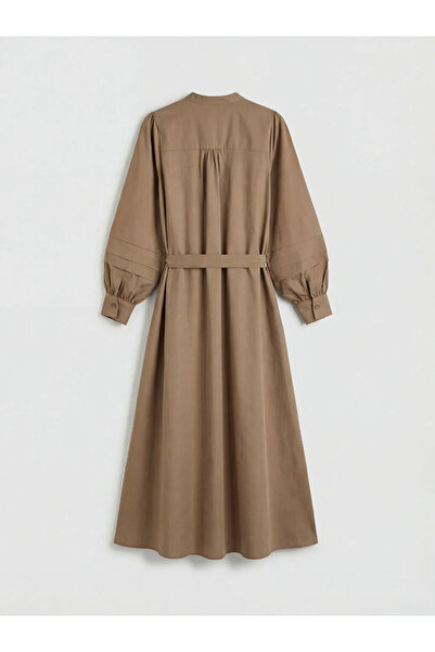 LC Waikiki Πράσινο φόρεμα ποπλίνα με γιακά και ζώνη