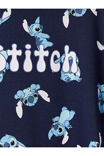 LC Waikiki Γυναικείο νυχτικό σε μπλε ναυτικό χρώμα με στάμπα και λαιμόκοψη πο...