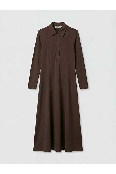 LC Waikiki Καφέ φόρεμα με γιακά πουκάμισου και εφαρμογή στη μέση